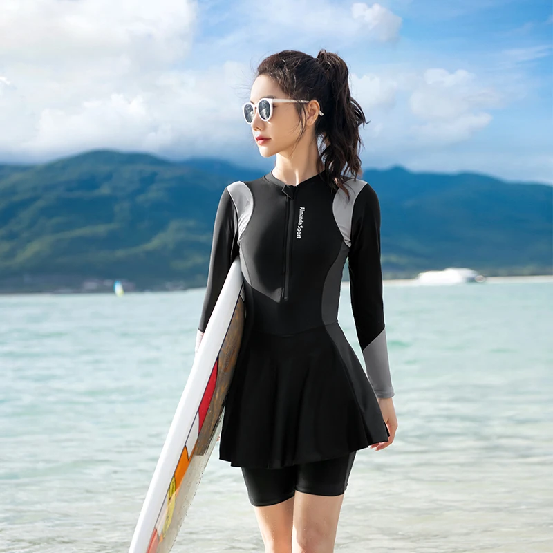 2023 여성용 원피스 래시가드 수영복, 플러스 사이즈 5XL 수영복, 대형 긴팔 서핑 탱키니 모노키니