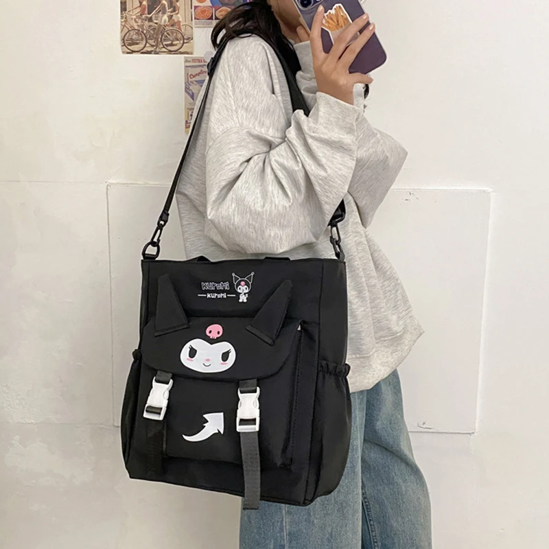 Sanrio Kuromi Large Capacity Tote Bag Nylon Women's Shoulder Bag Students Book Pockets Crossbody Bag 3
