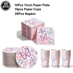 Butterfly - Themed Disposable Party Set for Birthdays and Baby Showers (Set - 40pcs)
