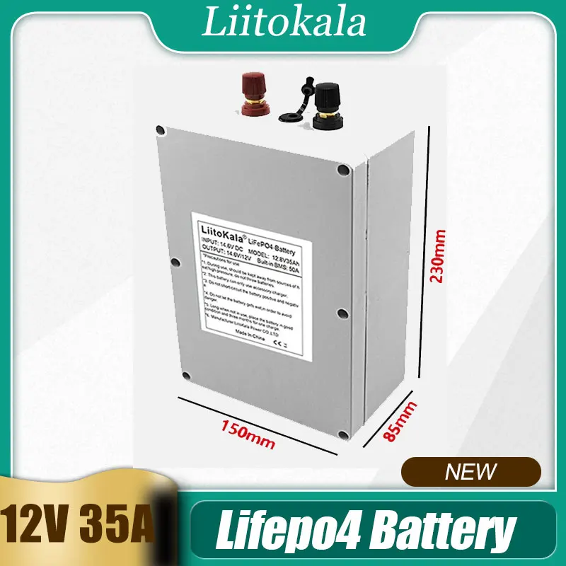 

LiitoKala 12V 35Ah Lifepo4 Battery Pack with 4S 50A Balanced BMS for Electric Boat and Uninterrupted Power Supply 12.8V 30Ah