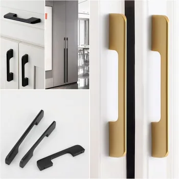 Maniglie per mobili lunghe dorate accessori per la cucina maniglie per cassetti manopole per armadietti e ferramenta per ante dell'armadio in lega di alluminio 1