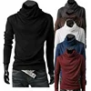 Fall Black High Collar Long Sleeve Men's Base Shirt Trendy Hairstylist Inner Wear Top Fashionable Neck Stack Design T-shirt