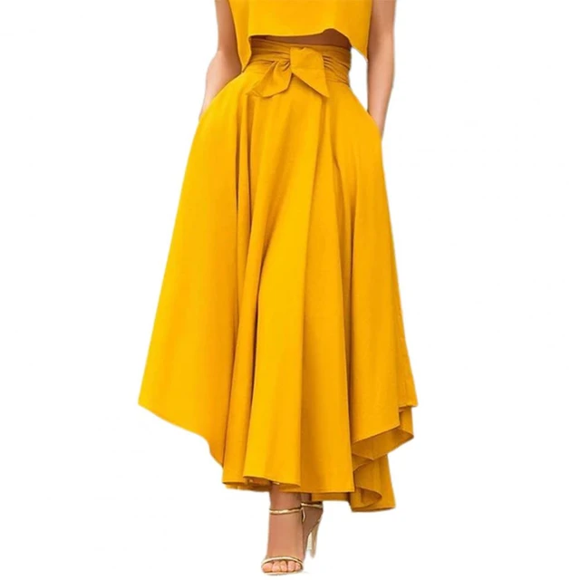 Yellow High Waist Long Skirt  Waist Skirt Maxi High Yellow - Women's Solid  Color - Aliexpress