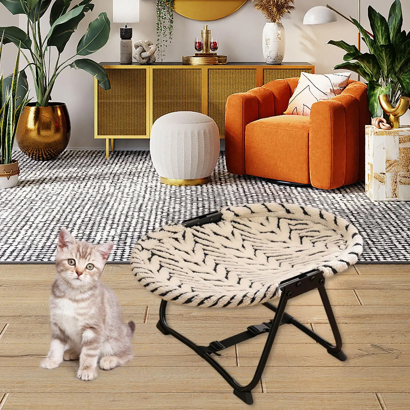 Portable Pet Bed Elevated Iron Frame Dog Cot Heavy Duty Pet Furniture for Small Medium Cats