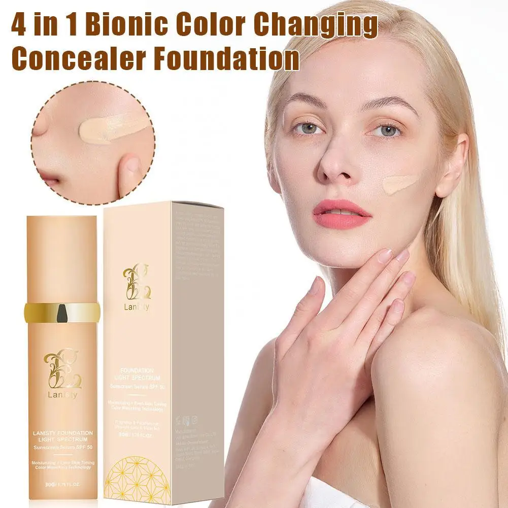 4-in-1 Foundation Liquid Magic Color Changing Soft Matte Long Lasting Hydrating Makeup Base Spf 50++