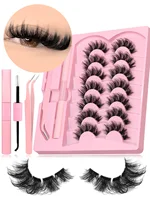 GROINNEYA 7 paires bande claire faux cils ensemble chat faux cils bricolage faux cils avec pince à épiler et colle maquillage 1