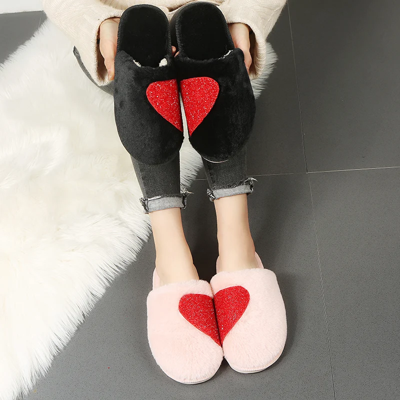 

Women's Warm Winter Slippers Faux Fur Comfortable Fluffy Plush Women's Home Furnishing Indoor Home ShoesLadies Plus Size