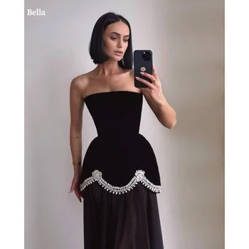Bella Customized Black Glitter Strapless Backless robes de soirée SleevelessA-line Party Dresses Floor-Length Prom Dress 2025 1