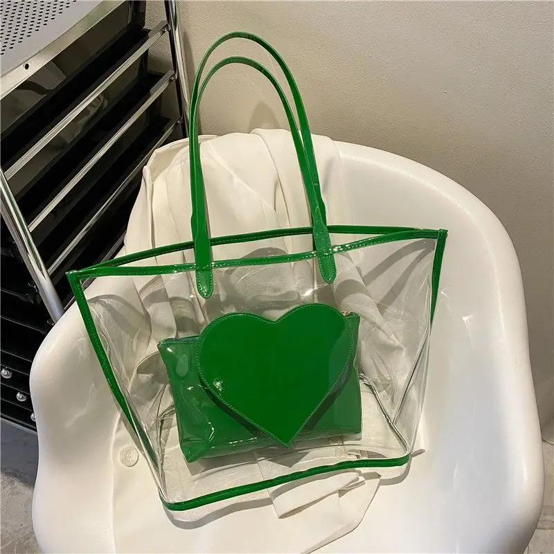 2023 New Fashion Bag Fashion Laser Jelly Bag Shoulder Bag Casual Street Large Capacity Transparent Love Handbag for Women Design