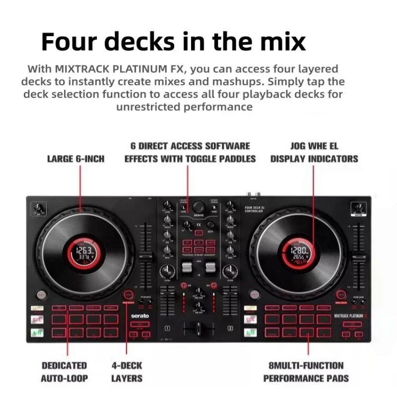 디지털 효과가 있는 믹서 트랙 프로/플래티넘 FX DJ 디스크 플레이어 컨트롤러, USB 지원, 6인치 대형 휠, 전문가용 DJ 컨트롤러