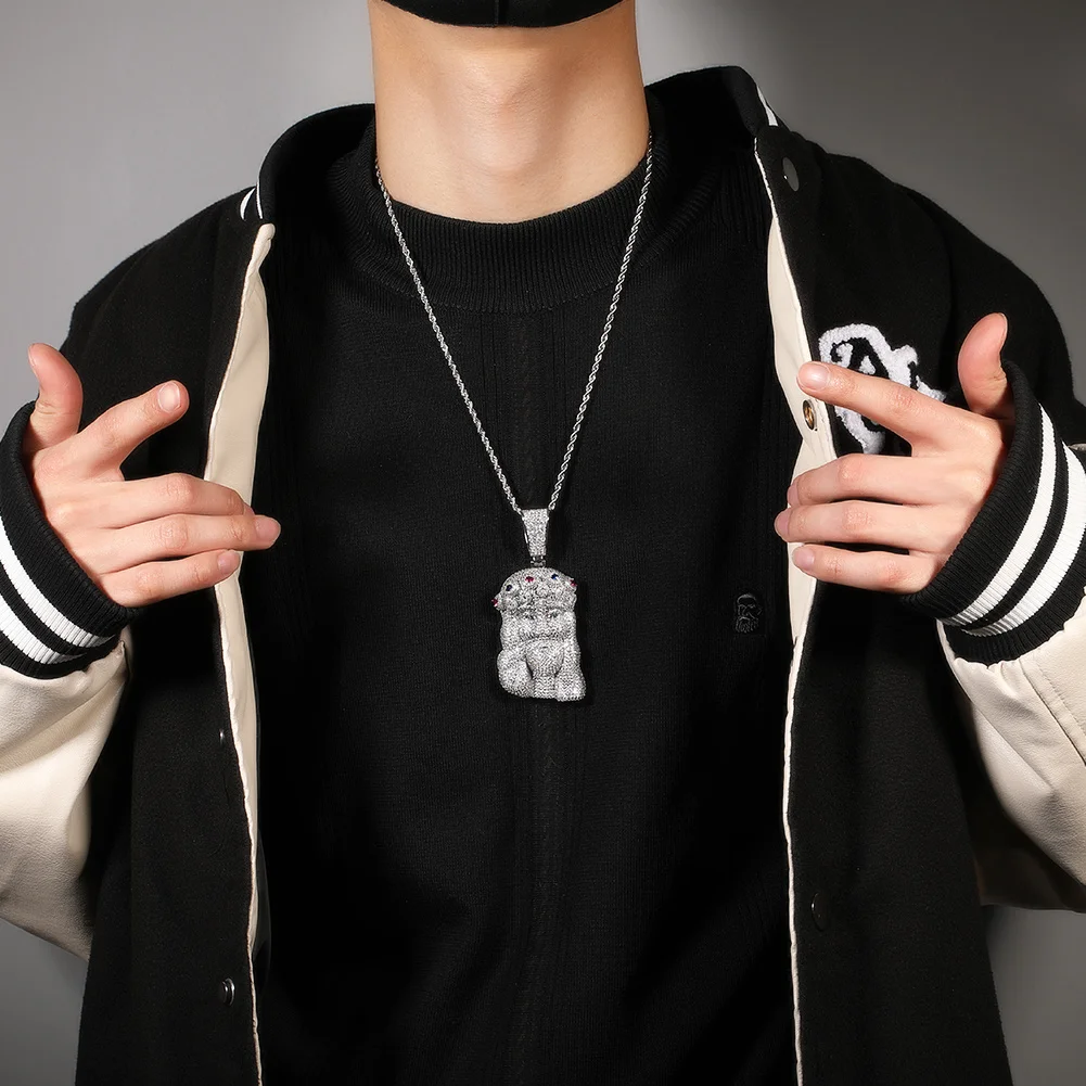 Uwin Christ Jesus Pendant With Big Clasp Full Iced Out Cubic Zircon Prong Setting Colorful CZ Necklace Fashion Hip Hop Jewelry