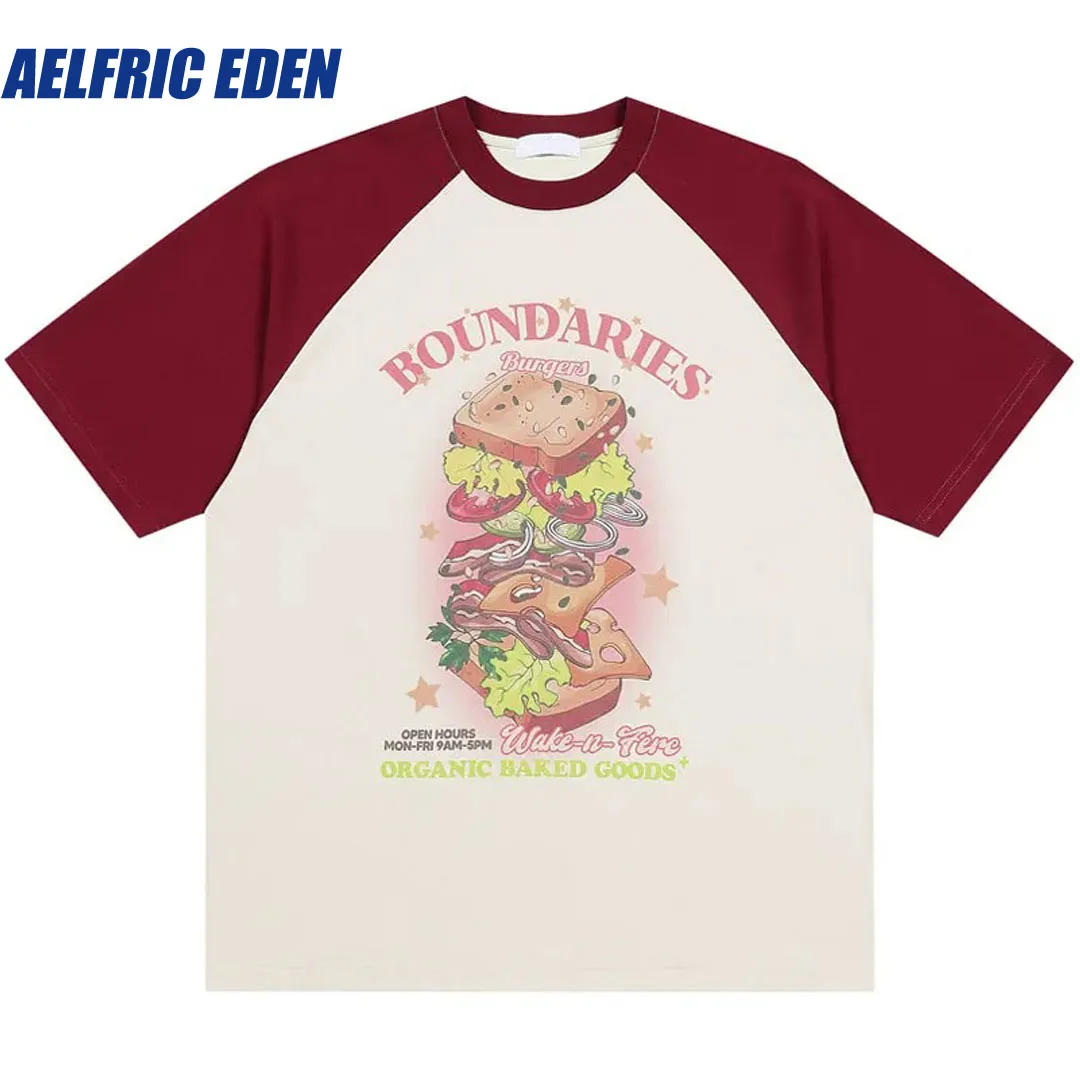 

Aelfric Eden Harajuku Men T-Shirt Streetwear Funny Cartoon Burgers Graphic Print Tshirt 2024 Hip Hop Summer Loose Cotton Top Tee