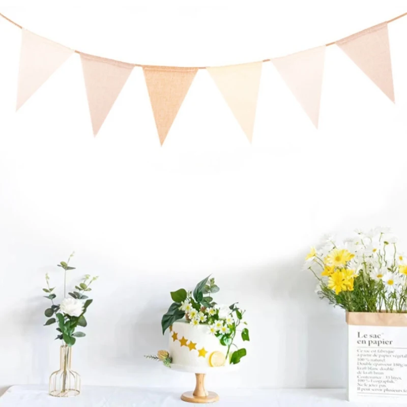 First Birthday Baby Shower Burlap Garland Wedding Coffee Cream Pennant Decoration Linen Khali Banner Kids party decorations birthday banner birthday streamers