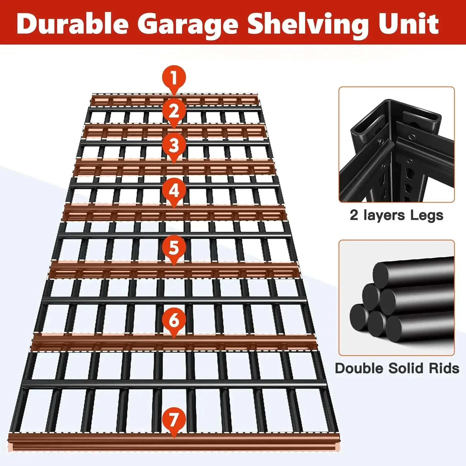 84" H Garage Shelving, 6-Tier Garage Storage Shelves Heavy Duty Shelving Loads 3500LBS, 48" W 5