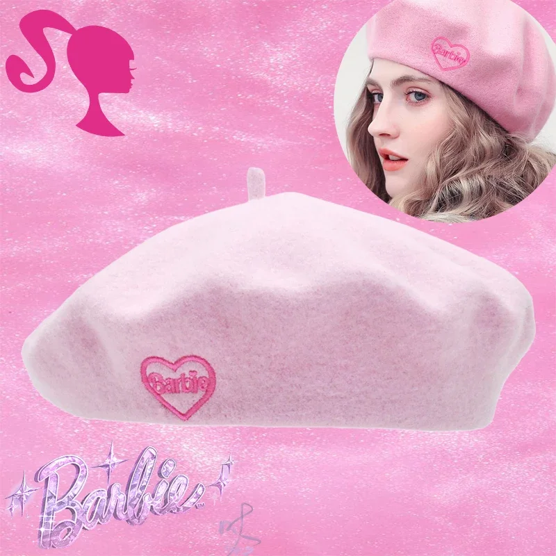 

Берет Барби, кавайная зимняя шапка, нежная и универсальная модная декоративная шапка из фильма, стиль Y2k, шерстяная шапка художника, милый подарок для девочки