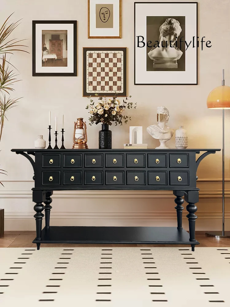 

French Entry Lux Style Multi-Drawer Hallway Sideboard Cabinet American Solid Wood Retro Small Apartment Curio Cabinet
