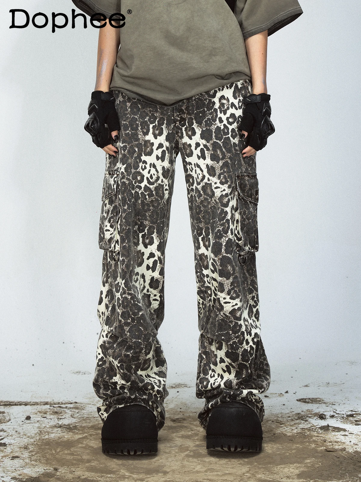 

Модные популярные Молодежные Брюки 2024 с леопардовым принтом прямые брюки с несколькими карманами свободные удобные повседневные хлопковые брюки в стиле ретро