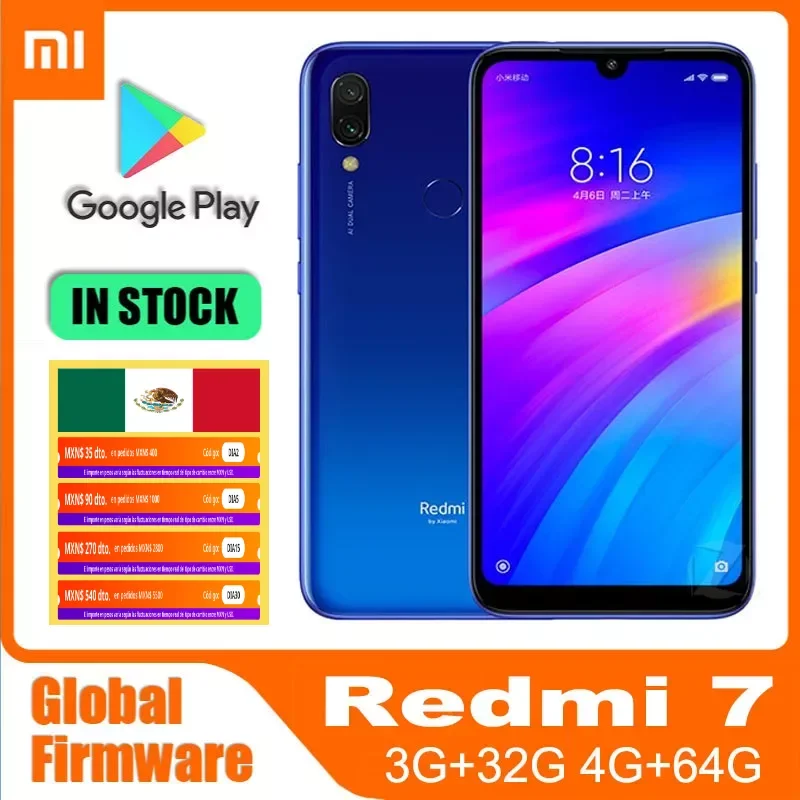 Smartphone Xiaomi Redmi 7 Netcom 4Gb 64Gb Googleplay Pollici 6.26 Android 4000Mah Fingerprint Qualcomm Sdm632 Snapdragon 632