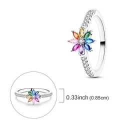 Colorful Rainbow Flower 925 Silver Engagement Ring for Women - Trendy Jewelry (KTR305)