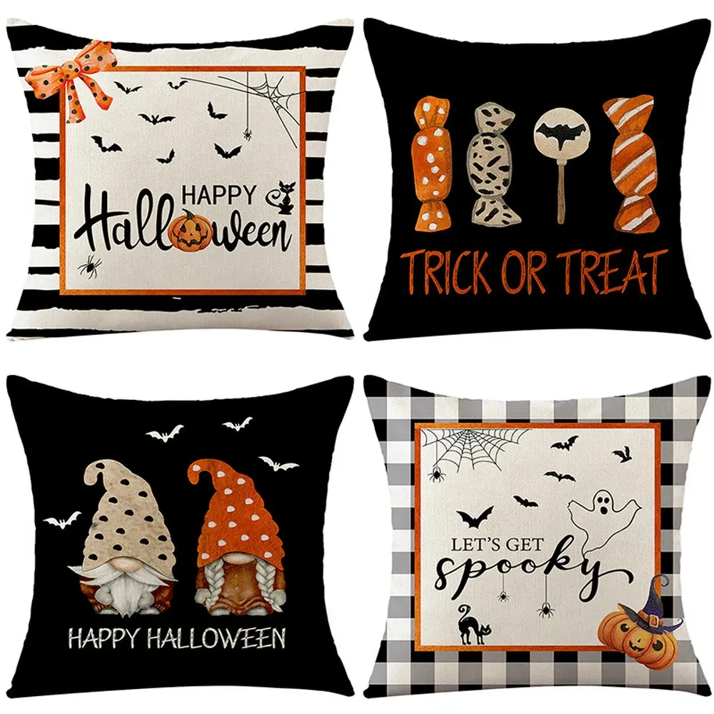 

Pumpkin Letter Pillow Cover Halloween Decoration 50x50cm Pillowcase for Sofa Living Room Car Headrest Cushion Cover 2024 F1808