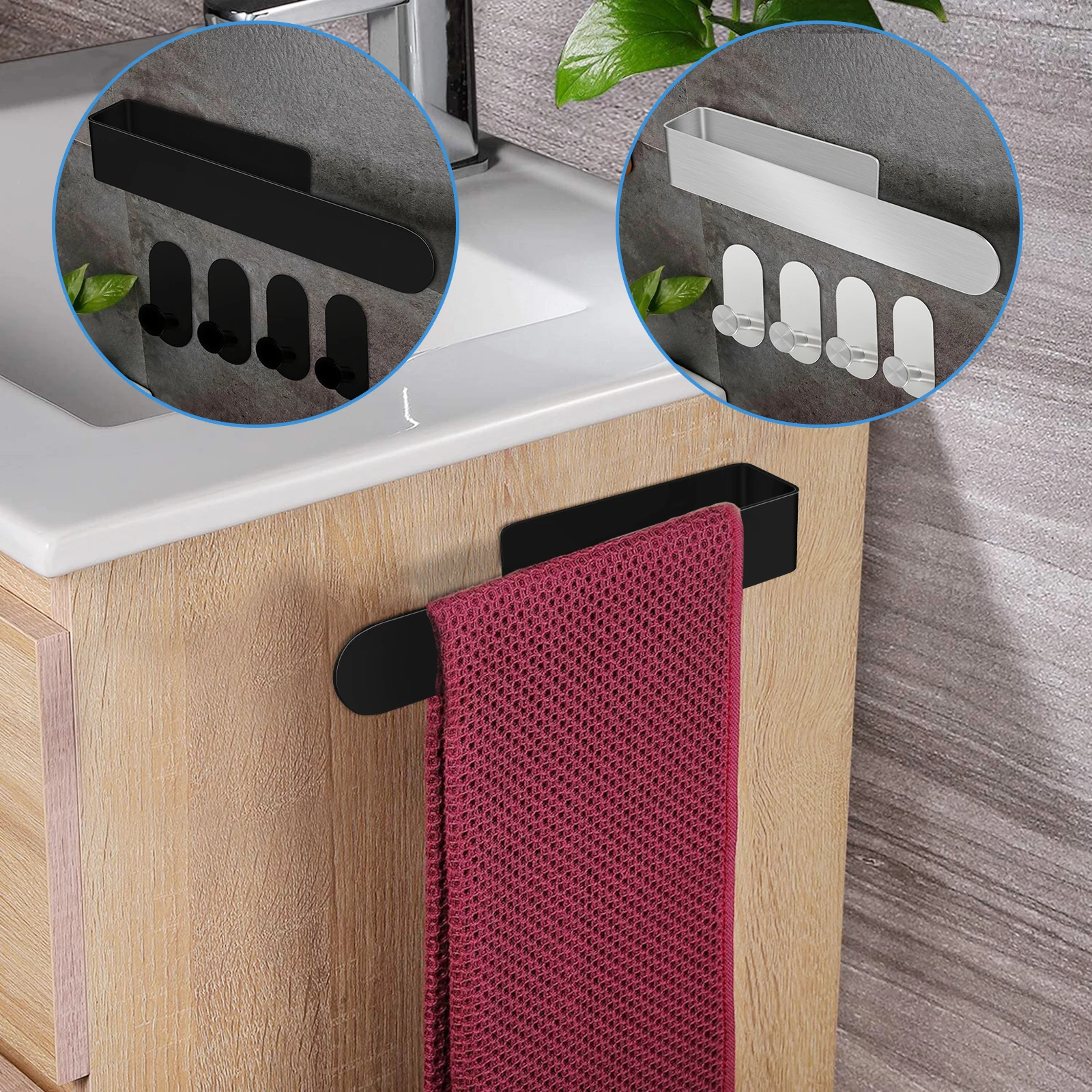 

5 Pcs Towel Holder Set with 1 Adhesive Towel Bar and 4 Adhesive Towel Hooks Stainless Steel Towel Rack Bathroom Holder No