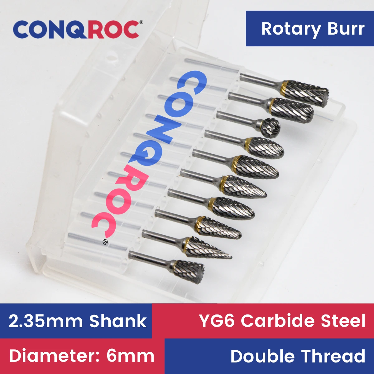 

Rotary Burrs Set 2.35mm(3/32" ) Shank Cutting Diameter-6mm 10-Type Tungsten Carbide Double Cut Milling Cutters Kit for Dremel