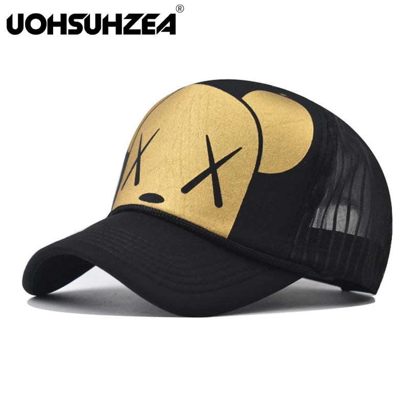 

Мужская и женская шляпа UOHSUHZEA для вождения грузовика, дышащая сетчатая вышивка, летняя шапка в стиле хип-хоп с принтом медведя