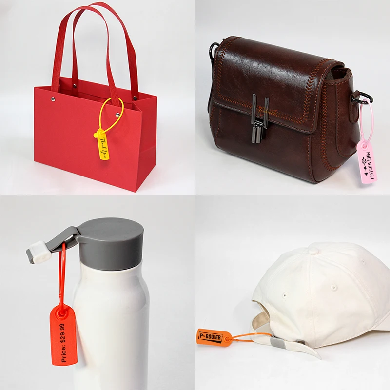 100개 맞춤 의류 행택 개인 맞춤 플라스틱 보안 씰 인쇄 의류 신발 가방 제품 로고 선물 라벨