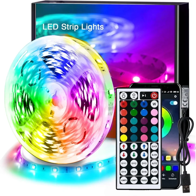 Ruban LED USB 5V CC, contrôle par application, changement de couleur, lumière LED RGB 5050, bande lumineuse flexible pour la décoration de la pièce, ambiance de fête