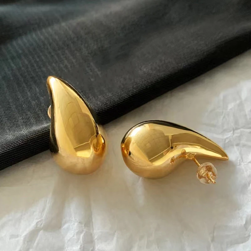 Simple Chunky Drop Earrings For Woman Gold Plated Personalized Waterdrop Stud Earring 2023 Fashion Jewelry Party Girls Gifts