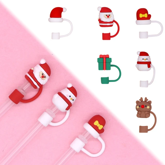 1 PC Straw Cover Christmas Style Straw Cap Classic Plugs Cover Reusable  Splash Proof Drinking Straw