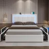 Queen Size Bed Frame with 4 Storage Drawers and LED Lights - Faux Leather with USB Ports & Adjustable LED Headboard 3