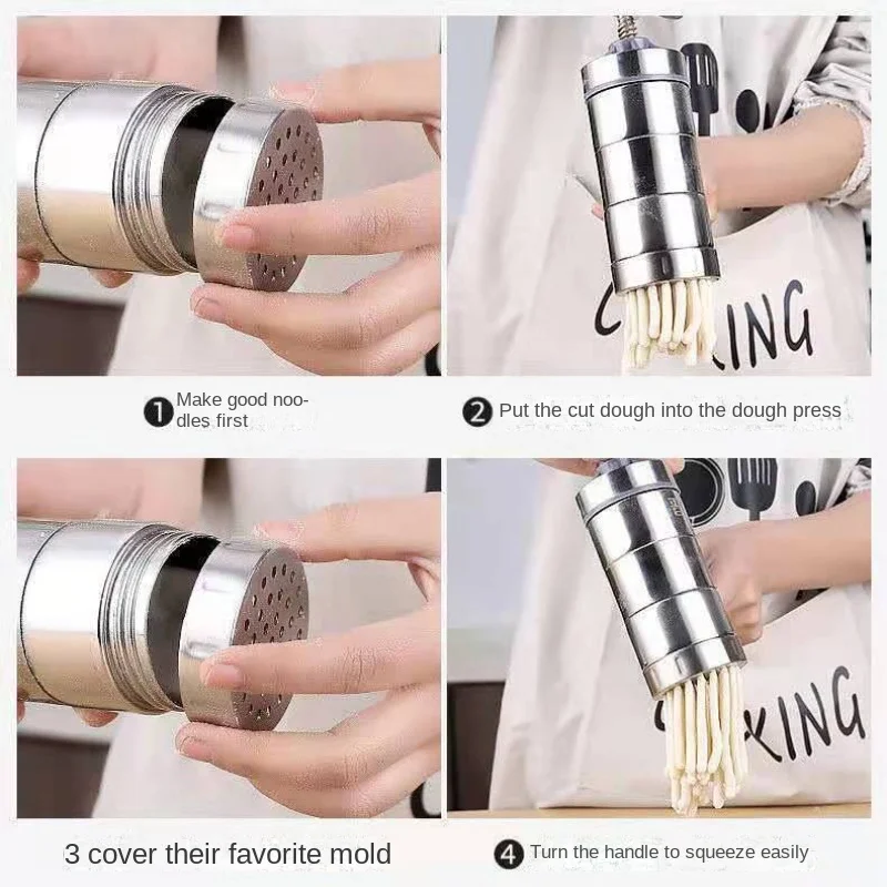 Stainless Steel Household Small Manual Noodle Pressing Machine Shake Pasta Noodle Making Machine with 2 Interchangeable Molds
