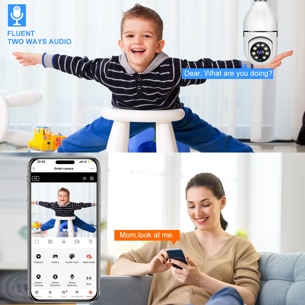 Panoramic Bulb Camera Tuya 3MP/4MP/5MP WiFi Two Way Voice AI Human Detection Night Vision E27 Camera HD Surveilance Light Blub 4