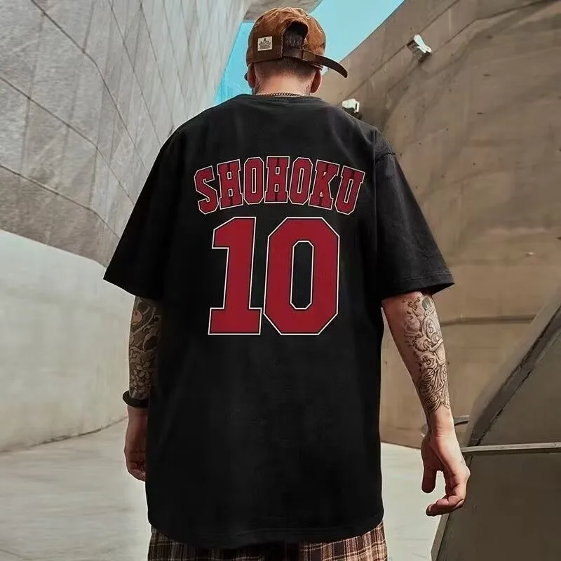 남성용 오버사이즈 패션 루즈 아메리칸 농구 넘버 10 프린트 반팔 라운드 넥, 다목적 트렌드 커플 복장, 8XL