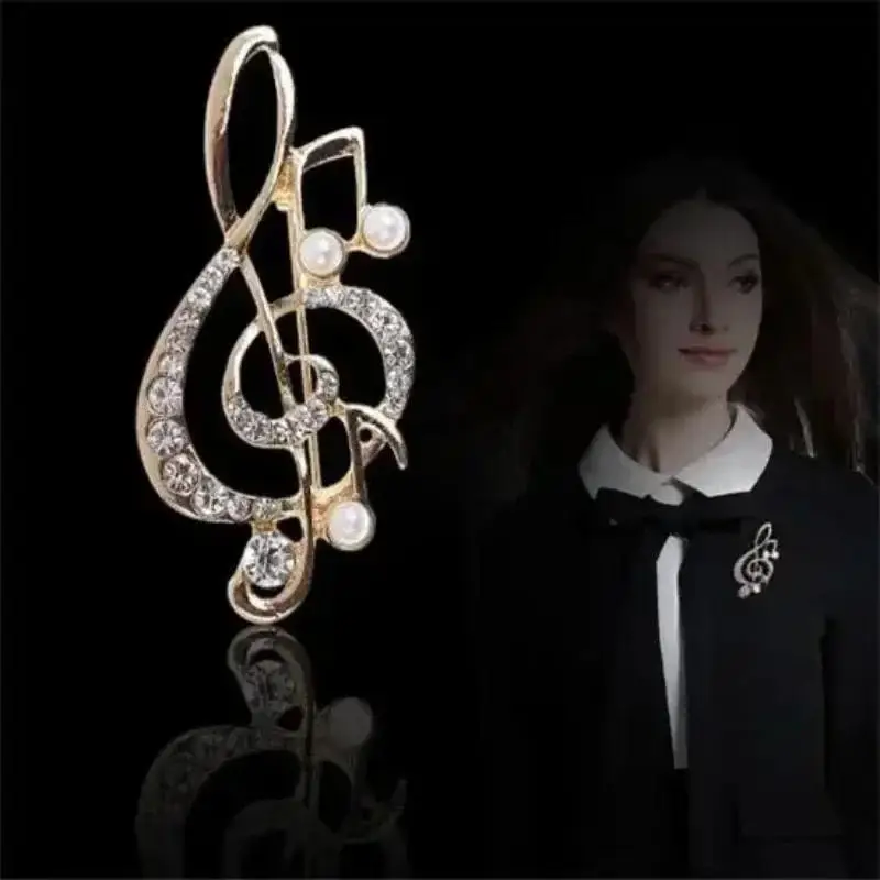 Brooch for Women Elegant Music Note Pearl Pendant Jewelry Music Note Brooch Fashion Temperament Dress Decoration Accessories