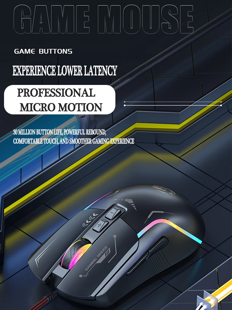 1.5m Cable E-sport 7200 DPI Gaming Mouse Mechanical Wired Mouse RGB Macro Programming 7 Keys Mice For Game Computer Laptop PC