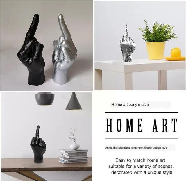 Modern Északi Stílusú Középső Ujjszobor Gyanta Otthon Cserepes Dekoráció Virág Szobrot Kerti Kézműves Növény E5V6 - Image 3