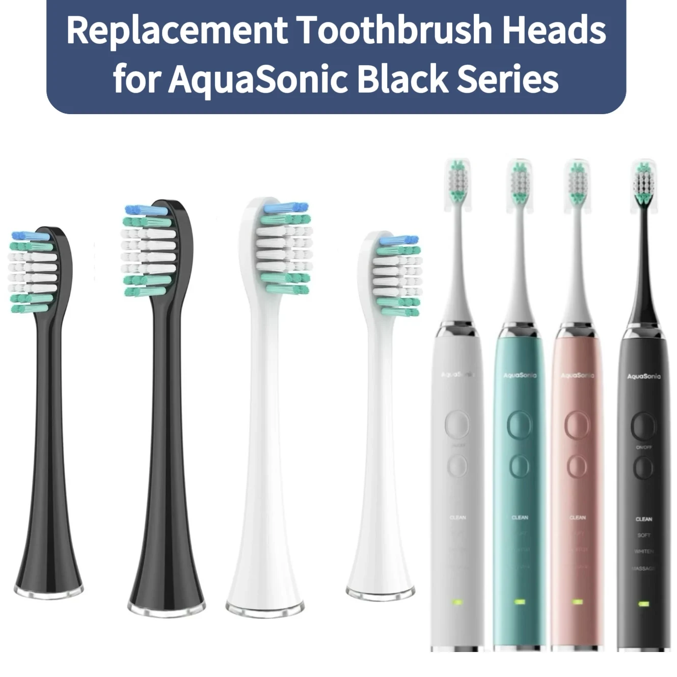 10pcs Replacement Toothbrush Heads Compatible with AquaSonic Black Series/Black Series Pro/Vibe Series Toothbrush Bristle Nozzle 2