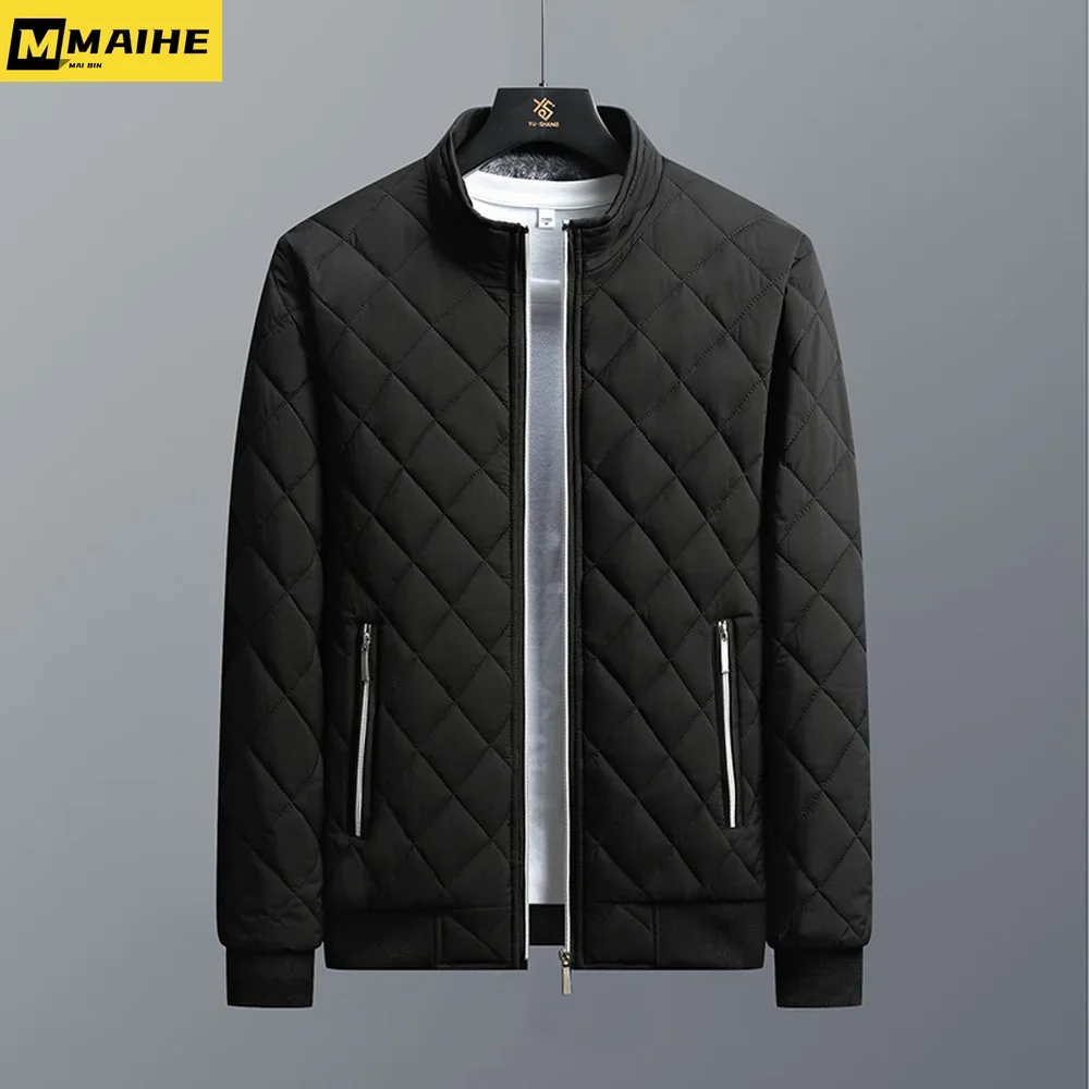 Autumn Winter Bomber Jacket Men Diamond Pattern Fleece Lined Casual Jacket Men Fashion Clothing 2022 Brand New Slim Fit Coat
