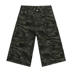 Vintage Korean Style Wide Leg Denim Shorts for Men - Washed Fashion Summer Jeans (Camouflage)