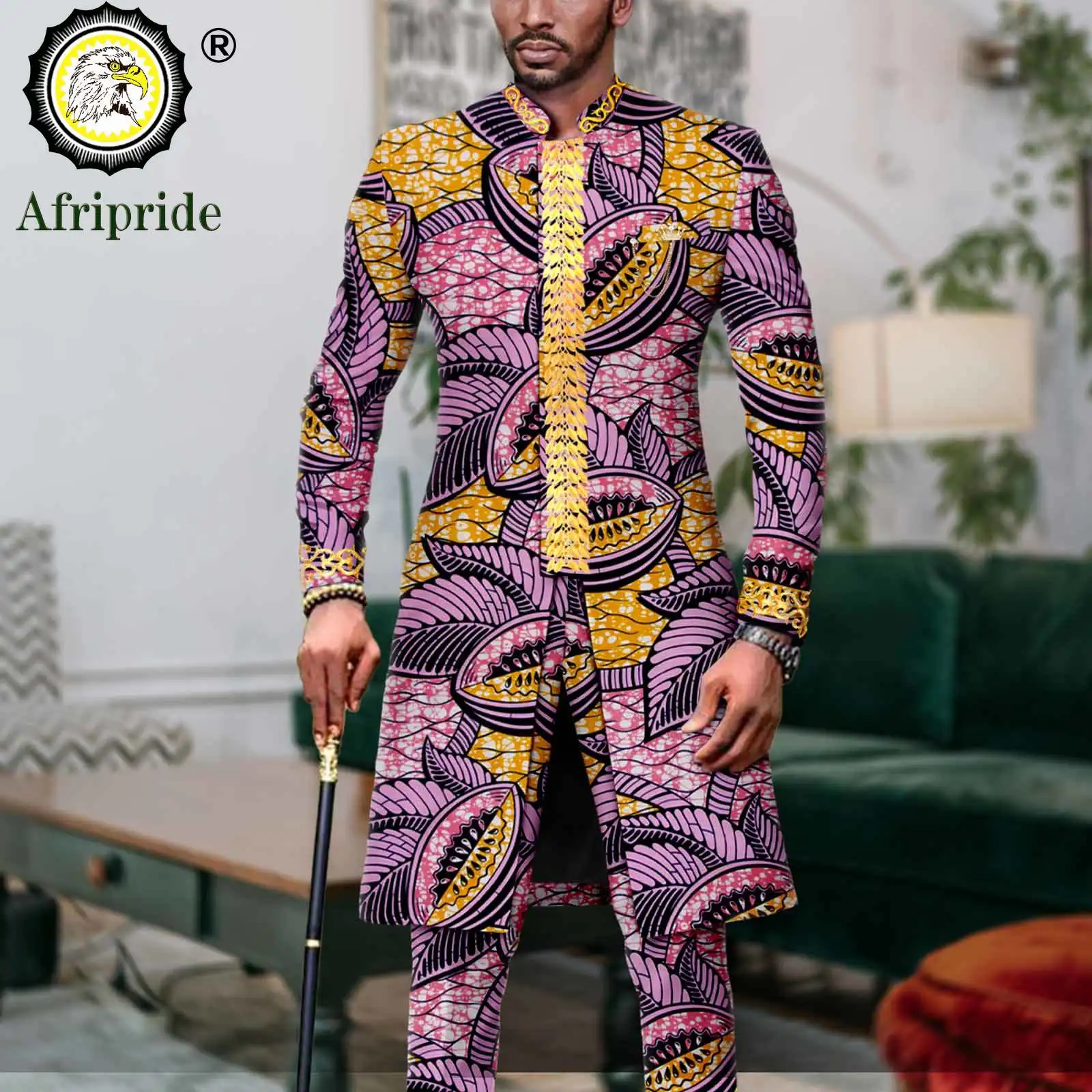 Ensemble 2 Pièces Costume Traditionnel Africain Homme Dashiki Brodés - Veste Et Pantalon