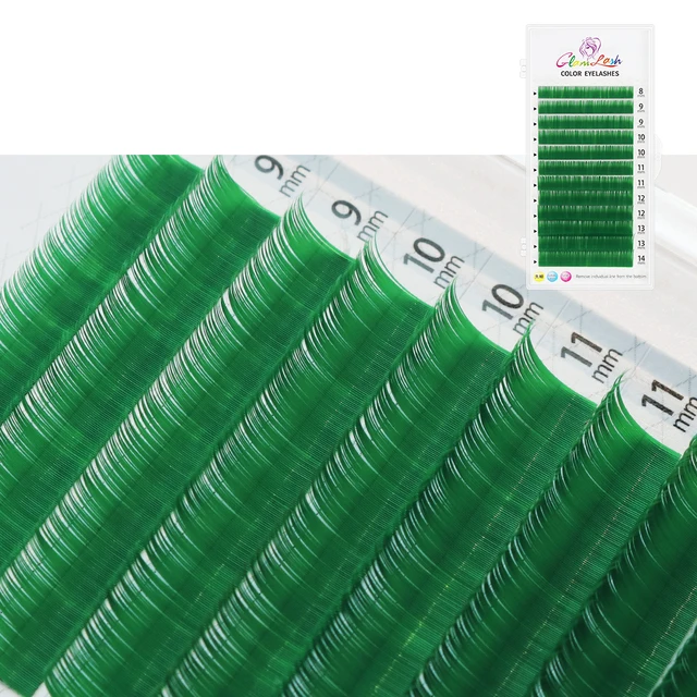 GLAMLASH Gradient Red Green Blue Purple Color Eyelash Extension Individual Faux Mink Ombre False Eye colored Lashes Makeup Tool Green