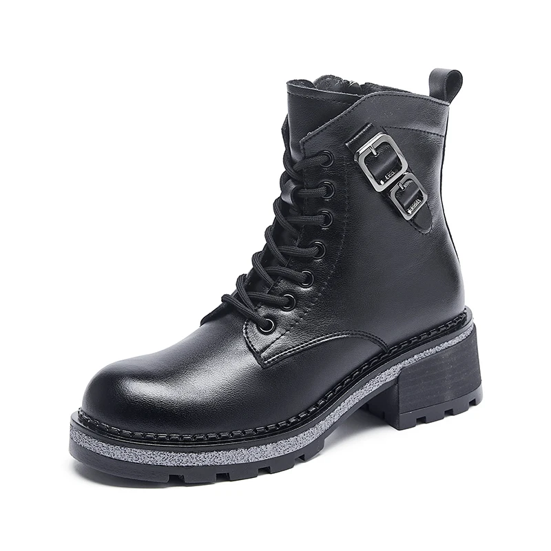

Genuine Leather Ankle Boots Female Luxury Designer Shoes for Women 2023 Fashion Elegant Chunky Platform Booties High Heels Black