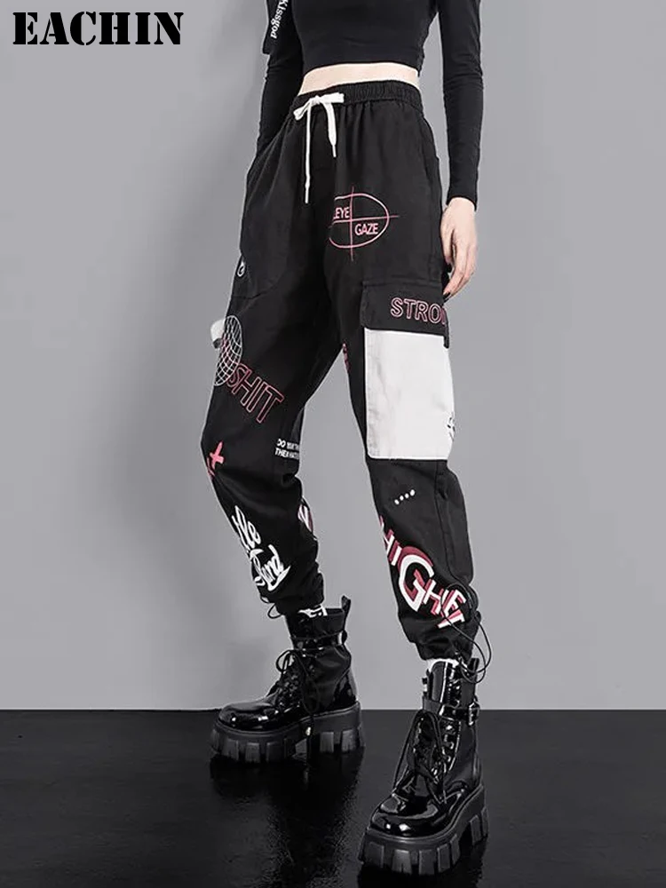 

High Waist Women Loose Cargo Pants high quality Handsome Pattern Print Streetwear Trousers Woman Harajuku Casual Jogger pant