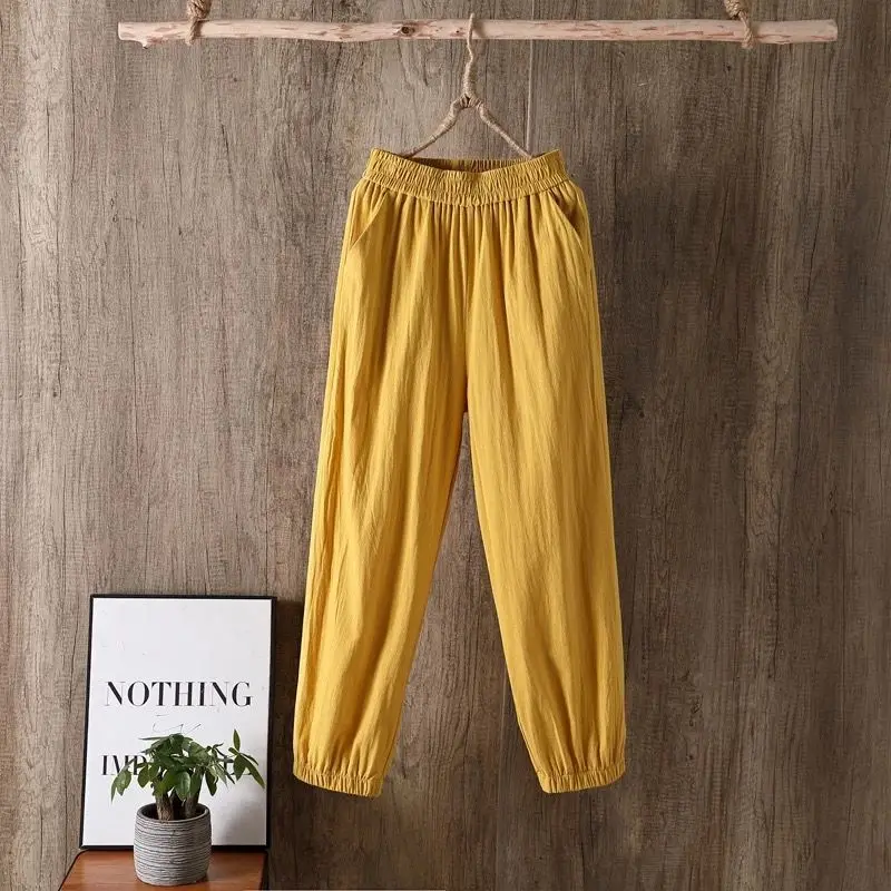 Casual High Waist Loose Casual Cropped Pants Summer New Solid All-match Plus Size Harem Pants Fashion Vintage Women Clothing