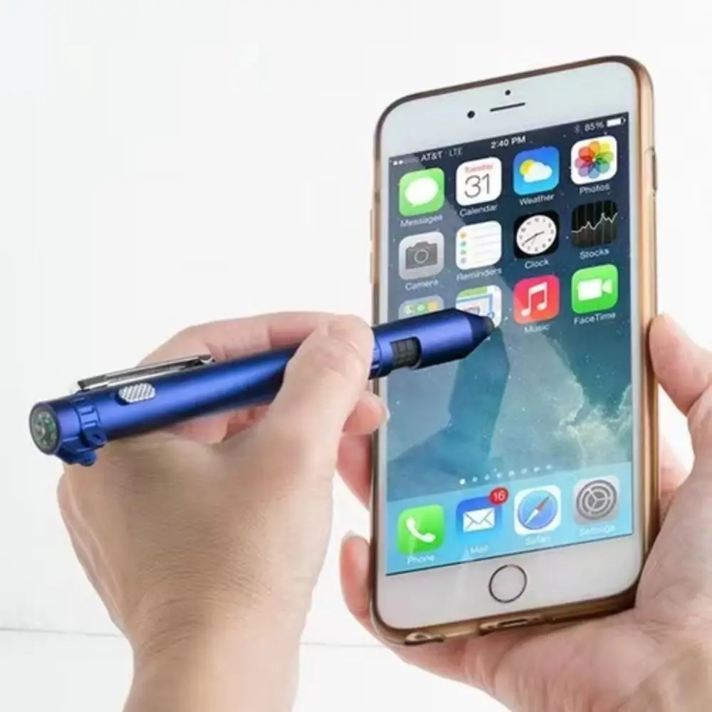 Multifunction Pen 6-In-1 Multi Function Pen Compass Ballpoint Pen Flashlight LED Light Mobile Phone Holder Screwdriver Outdoor Survival