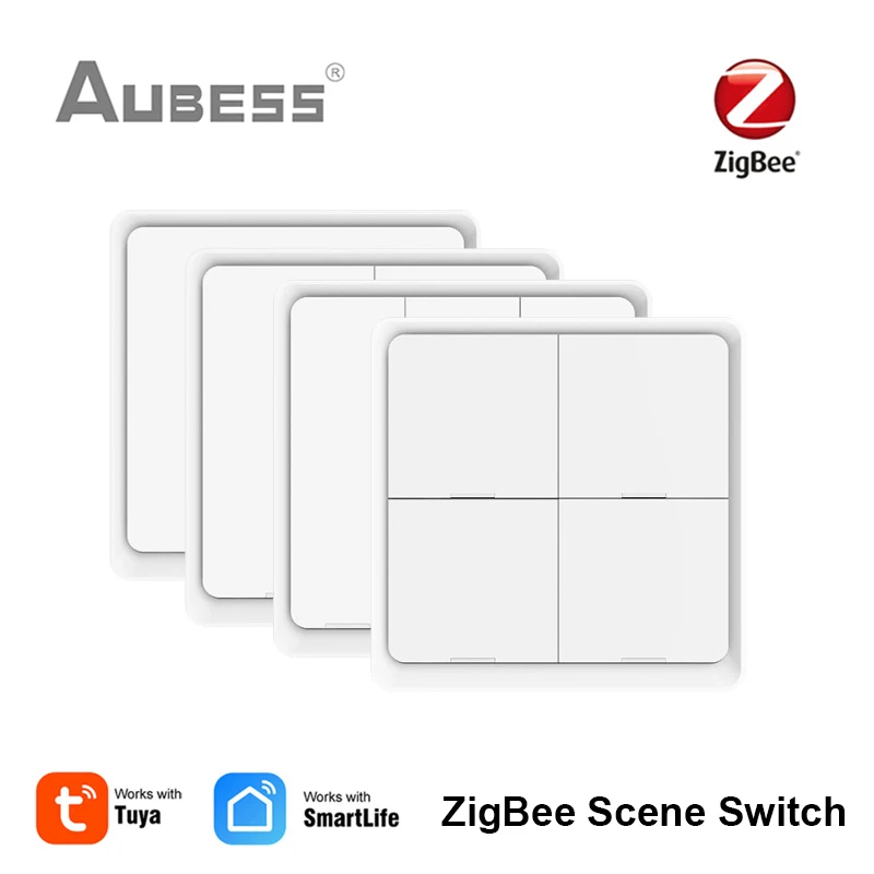 Aubess-tuya Zigbee Interruptor de Cena Inteligente Gang 12 Interruptor de Cena Controlador de Botão Funciona com Smart Life App Zigbee Gateway