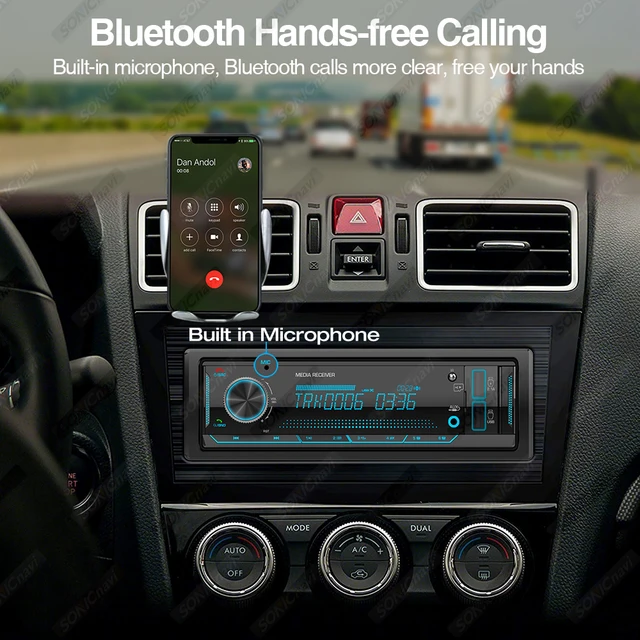 Bluetooth Voiture Stereo Recepteur -Voiture Bluetooth Lecteur MP3 Voiture  Lecteur de Carte Radio Voiture Lecteur CD DVD Telecommande