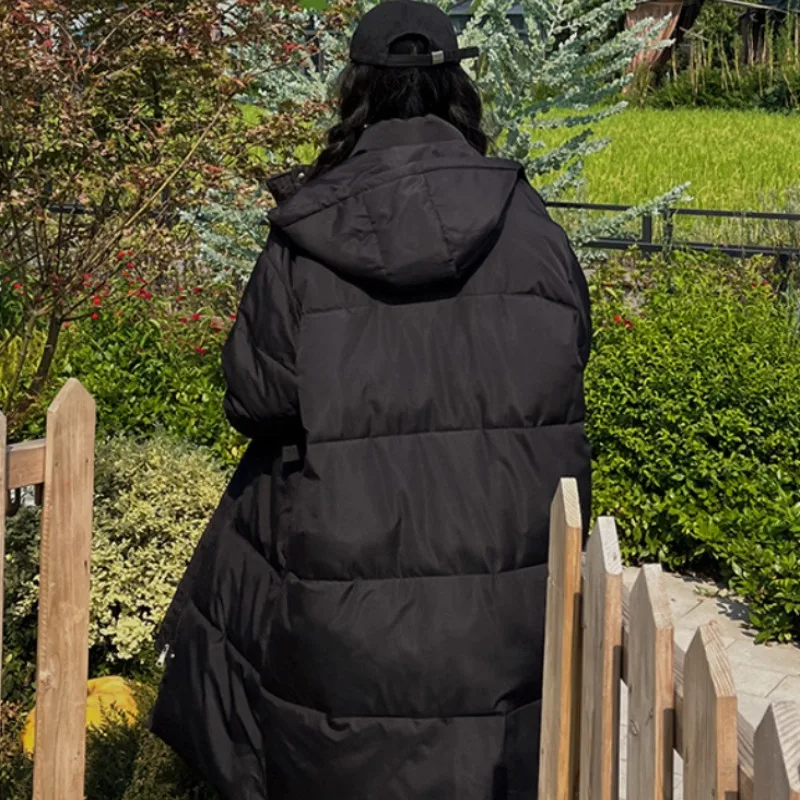 2023 New Women Down Cotton Coat Winter Jacket Female Mid Length Version Loose Parkas Hooded Relaxation Outwear Student Overcoat
